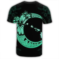 Hawaiian Map Hibiscus Turtle Polynesian Moon T Shirt Turquoise - Polynesian Pride