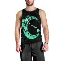 Hawaiian Map Hibiscus Turtle Polynesian Moon Tank Top Turquoise - AH Black - Polynesian Pride