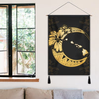 Hawaiian Map Hibiscus Turtle Polynesian Moon Hanging Poster Yellow - AH - Polynesian Pride