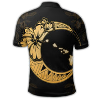 Hawaiian Map Hibiscus Turtle Polynesian Moon Polo Shirt Yellow - Polynesian Pride