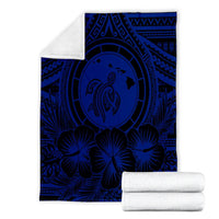 Hawaiian Map Honu Hibiscus Tropic Blue Polynesian Premium Blankets - AH - Polynesian Pride