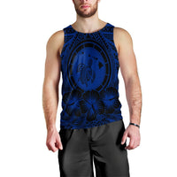 Hawaiian Map Honu Hibiscus Tropic Blue Polynesian Tank Top - AH Black - Polynesian Pride