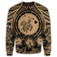 Hawaiian Map Honu Hibiscus Tropic Gold Polynesian Sweatshirt - AH - Polynesian Pride