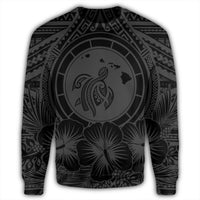 Hawaiian Map Honu Hibiscus Tropic Gray Polynesian Sweatshirt - AH - Polynesian Pride