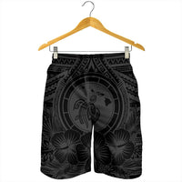 Hawaiian Map Honu Hibiscus Tropic Gray Polynesian Men's Shorts - AH - Polynesian Pride