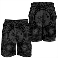 Hawaiian Map Honu Hibiscus Tropic Gray Polynesian Men's Shorts - AH - Polynesian Pride