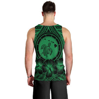 Hawaiian Map Honu Hibiscus Tropic Green Polynesian Tank Top - AH - Polynesian Pride