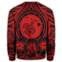 Hawaiian Map Honu Hibiscus Tropic Red Polynesian Sweatshirt - AH - Polynesian Pride