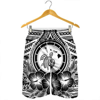 Hawaiian Map Honu Hibiscus Tropic White Polynesian Men's Shorts - AH - Polynesian Pride