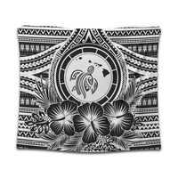 Hawaiian Map Honu Hibiscus Tropic White Polynesian Tapestry - AH Wall Tapestry Black - Polynesian Pride
