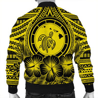 Hawaiian Map Honu Hibiscus Tropic Yellow Polynesian Bomber Jacket - AH - Polynesian Pride