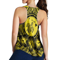 Hawaiian Map Honu Hibiscus Tropic Yellow Polynesian Racerback Tank - AH - Polynesian Pride