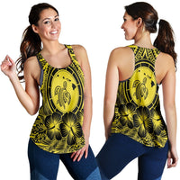 Hawaiian Map Honu Hibiscus Tropic Yellow Polynesian Racerback Tank - AH Black - Polynesian Pride