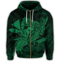 Hawaiian Map Hula Girl Hibiscus Kanaka Polynesian Zip Hoodie Green - Polynesian Pride