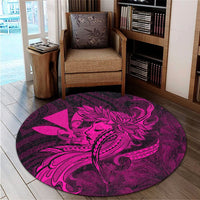 Hawaiian Map Hula Girl Hibiscus Kanaka Polynesian Round Carpet - Pink - AH - Polynesian Pride