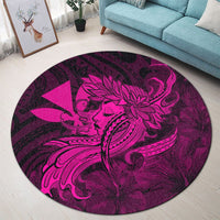 Hawaiian Map Hula Girl Hibiscus Kanaka Polynesian Round Carpet - Pink - AH - Polynesian Pride