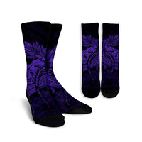 Hawaiian Map Hula Girl Hibiscus Kanaka Polynesian Crew Socks - Purple - AH Crew Socks White - Polynesian Pride