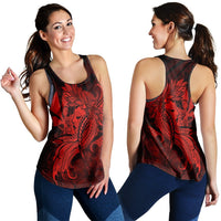 Hawaiian Map Hula Girl Hibiscus Kanaka Polynesian Racerback Tank - Red - AH Black - Polynesian Pride