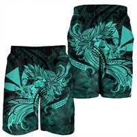 Hawaiian Map Hula Girl Hibiscus Kanaka Polynesian Men's Shorts - Turquoise - AH - Polynesian Pride