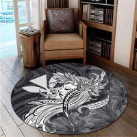 Hawaiian Map Hula Girl Hibiscus Kanaka Polynesian Round Carpet - White - AH - Polynesian Pride