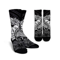 Hawaiian Map Hula Girl Hibiscus Kanaka Polynesian Crew Socks - White - AH Crew Socks White - Polynesian Pride