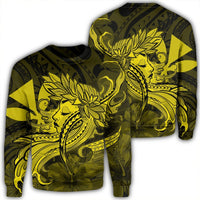 Hawaiian Map Hula Girl Hibiscus Kanaka Polynesian Sweatshirt - Yellow - AH Unisex Black - Polynesian Pride