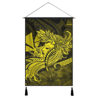 Hawaiian Map Hula Girl Hibiscus Kanaka Polynesian Hanging Poster - Yellow - AH Hanging Poster Cotton And Linen - Polynesian Pride