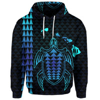 Custom Hawaiian Map Kakau Turtle Polynesian Hoodie Blue - Polynesian Pride