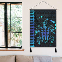 Hawaiian Map Kakau Turtle Polynesian Hanging Poster - Blue - AH - Polynesian Pride