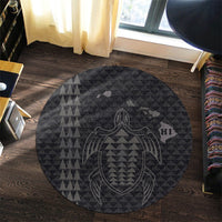 Hawaiian Map Kakau Turtle Polynesian Round Carpet - Gray - AH - Polynesian Pride