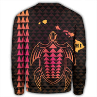 Hawaiian Map Kakau Turtle Polynesian Sweatshirt - Orange - AH - Polynesian Pride