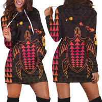 Hawaiian Map Kakau Turtle Polynesian Hoodie Dress - Orange - AH Black - Polynesian Pride