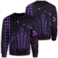Hawaiian Map Kakau Turtle Polynesian Sweatshirt - Purple - AH Unisex Black - Polynesian Pride