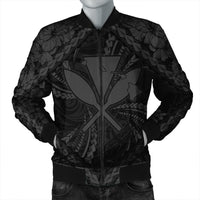Hawaiian Map Kanaka Hibiscus Gray Polynesian Bomber Jacket - AH Black Unisex - Polynesian Pride