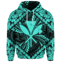 Custom Hawaiian Map Kanaka Hibiscus Turquoise Polynesian Hoodie - Polynesian Pride
