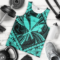 Hawaiian Map Kanaka Hibiscus Turquoise Polynesian Tank Top - AH - Polynesian Pride