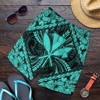 Hawaiian Map Kanaka Hibiscus Turquoise Polynesian Men's Shorts - AH Art - Polynesian Pride