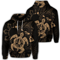 Hawaiian Map Kanaka Hibiscus Turtle Gold Polynesian Hoodie Unisex Art - Polynesian Pride
