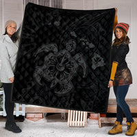 Hawaiian Map Kanaka Hibiscus Turtle Gray Polynesian Premium Quilts - AH - Polynesian Pride