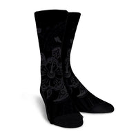 Hawaiian Map Kanaka Hibiscus Turtle Gray Polynesian Crew Socks - AH - Polynesian Pride