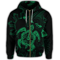 Hawaiian Map Kanaka Hibiscus Turtle Green Polynesian Zip Hoodie - Polynesian Pride