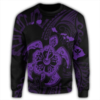 Hawaiian Map Kanaka Hibiscus Turtle Purple Polynesian Sweatshirt - AH - Polynesian Pride