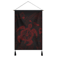 Hawaiian Map Kanaka Hibiscus Turtle Red Polynesian Hanging Poster - AH Hanging Poster Cotton And Linen - Polynesian Pride