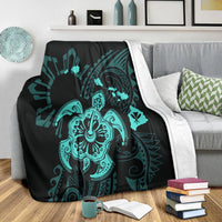 Hawaiian Map Kanaka Hibiscus Turtle Turquoise Polynesian Premium Blankets - AH - Polynesian Pride