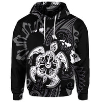 Custom Hawaiian Map Kanaka Hibiscus Turtle White Polynesian Hoodie - Polynesian Pride