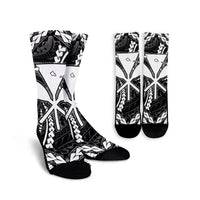 Hawaiian Map Kanaka Hibiscus White Polynesian Crew Socks - AH Crew Socks White - Polynesian Pride