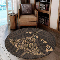 Hawaiian Map Kanaka Manta Ray Polynesian Round Carpet Gold - AH - Polynesian Pride