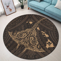 Hawaiian Map Kanaka Manta Ray Polynesian Round Carpet Gold - AH - Polynesian Pride