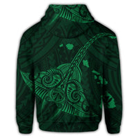 Hawaiian Map Kanaka Manta Ray Polynesian Zip Hoodie Green - Polynesian Pride