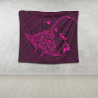 Hawaiian Map Kanaka Manta Ray Polynesian Tapestry Pink - AH - Polynesian Pride